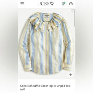 J. Crew Collection 100% Silk Twill  Ruffle Collar Strip Blouse NWT Size Medium
